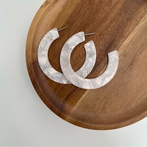 4/$15 Pearl Cream White Thick Acrylic Hoop Earrings